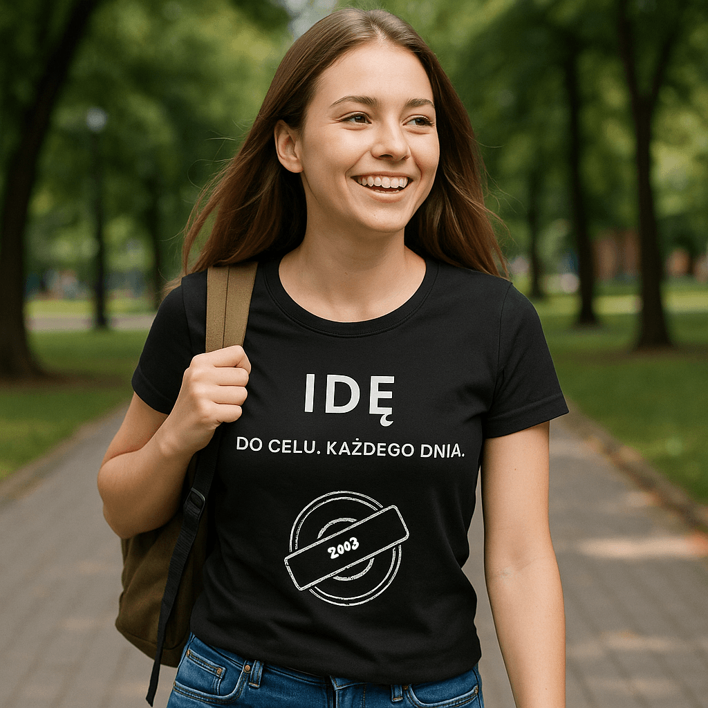 Koszulka 2003 – IDĘ. Do celu. Każdego dnia (Damska, Czarna)