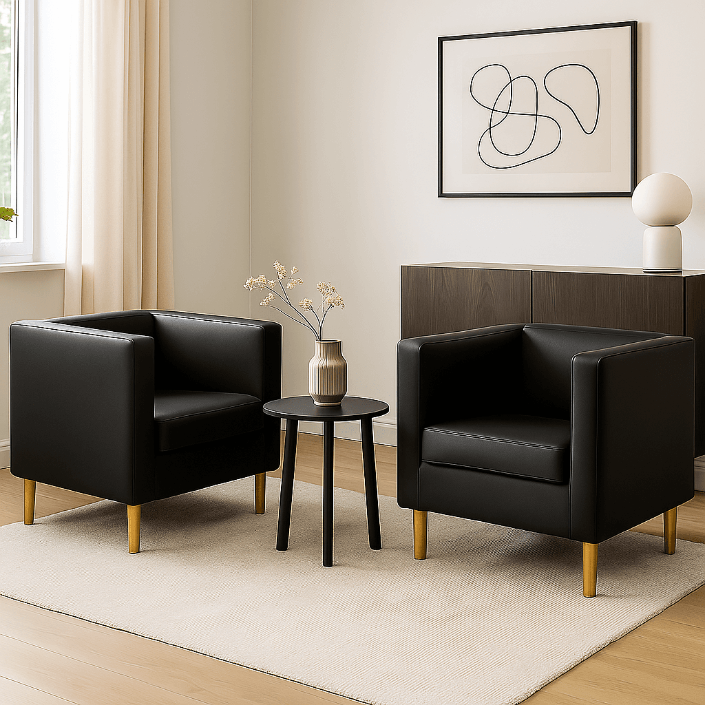 Fotel Tapicerowany Standard Czarny Ekoskóra Złote Nóżki