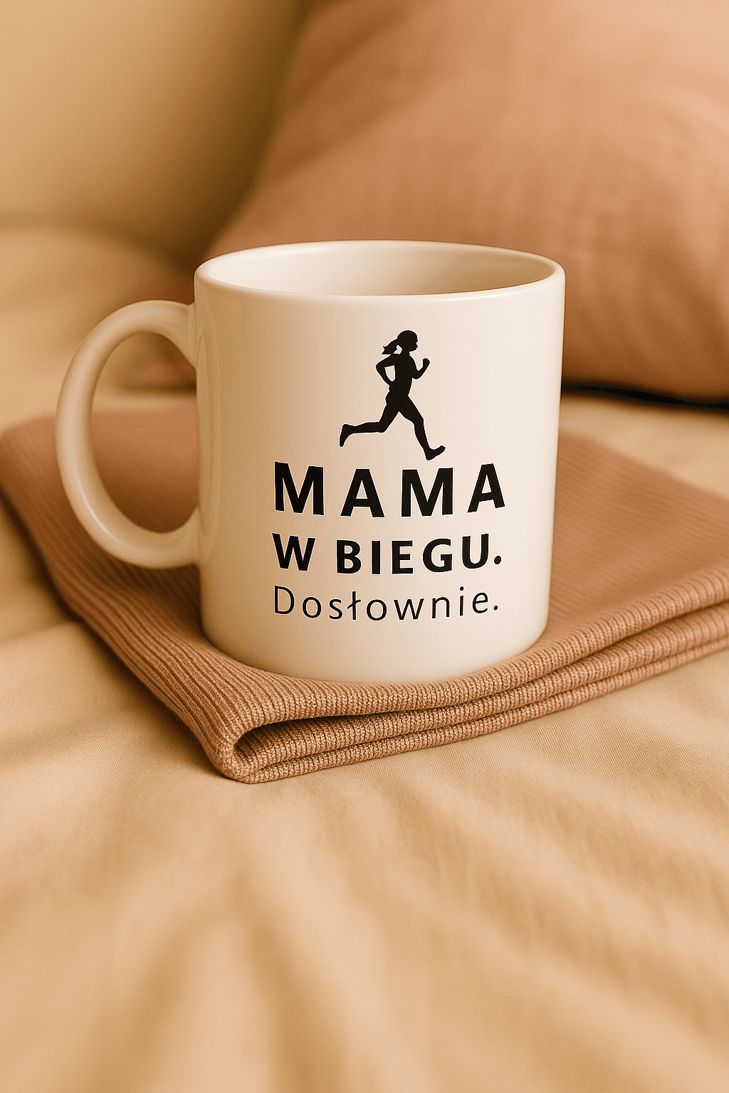 Zestaw Koszulka + Kubek: W Biegu. Dosłownie – Mama Edition (biała) TOP PREZENT