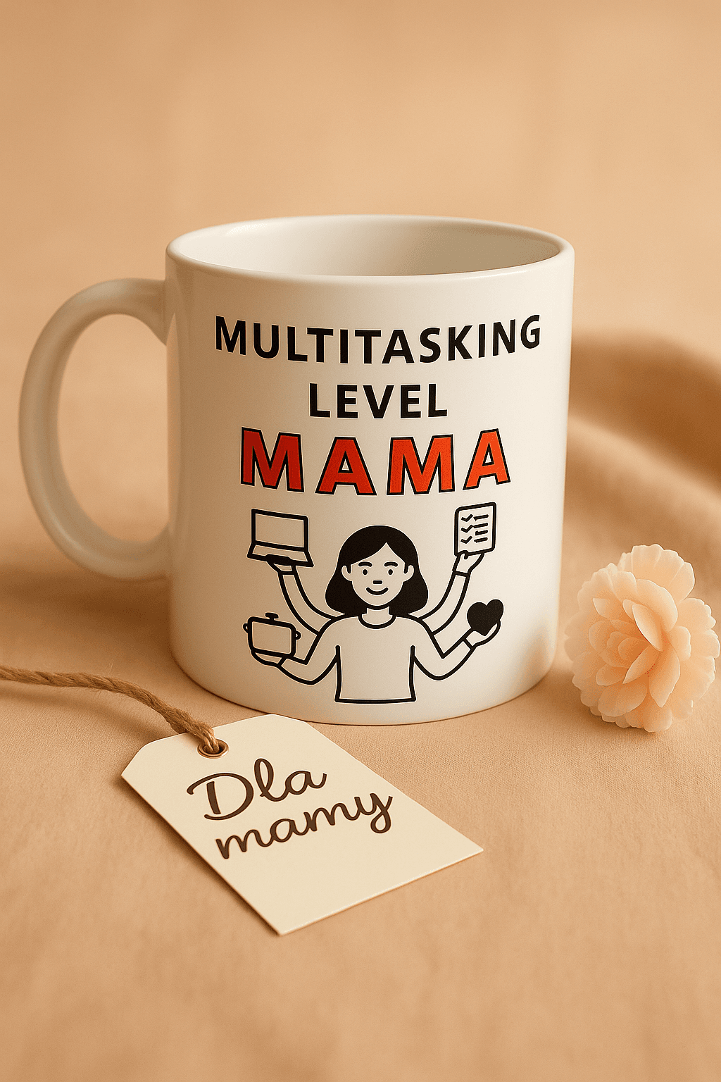 Zestaw Koszulka + Kubek: Multitasking Level - Mama Lifestyle Edition (biała) TOP PREZENT