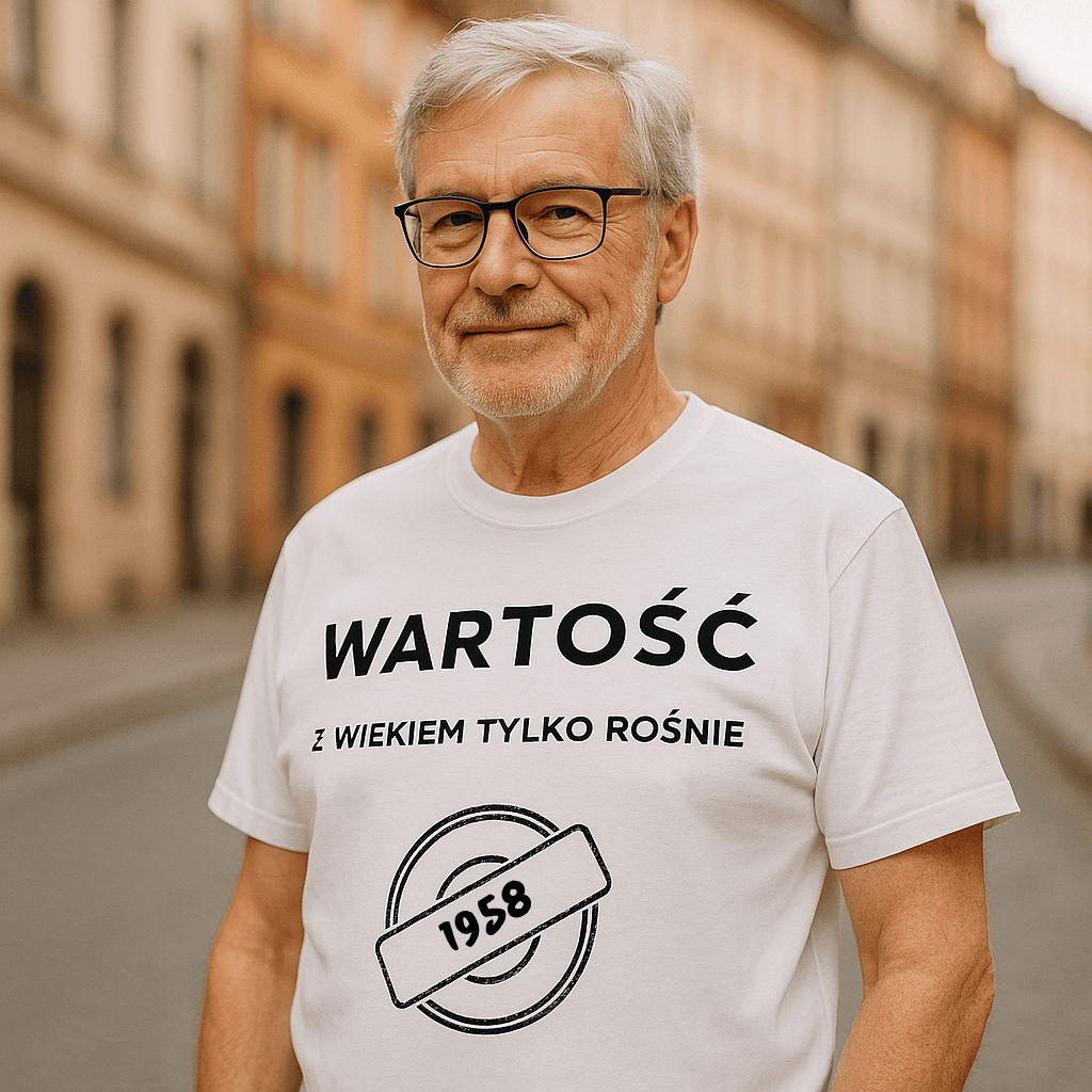 Koszulka 1958 – WARTOŚĆ. Z wiekiem tylko rośnie (Męska, Biała)