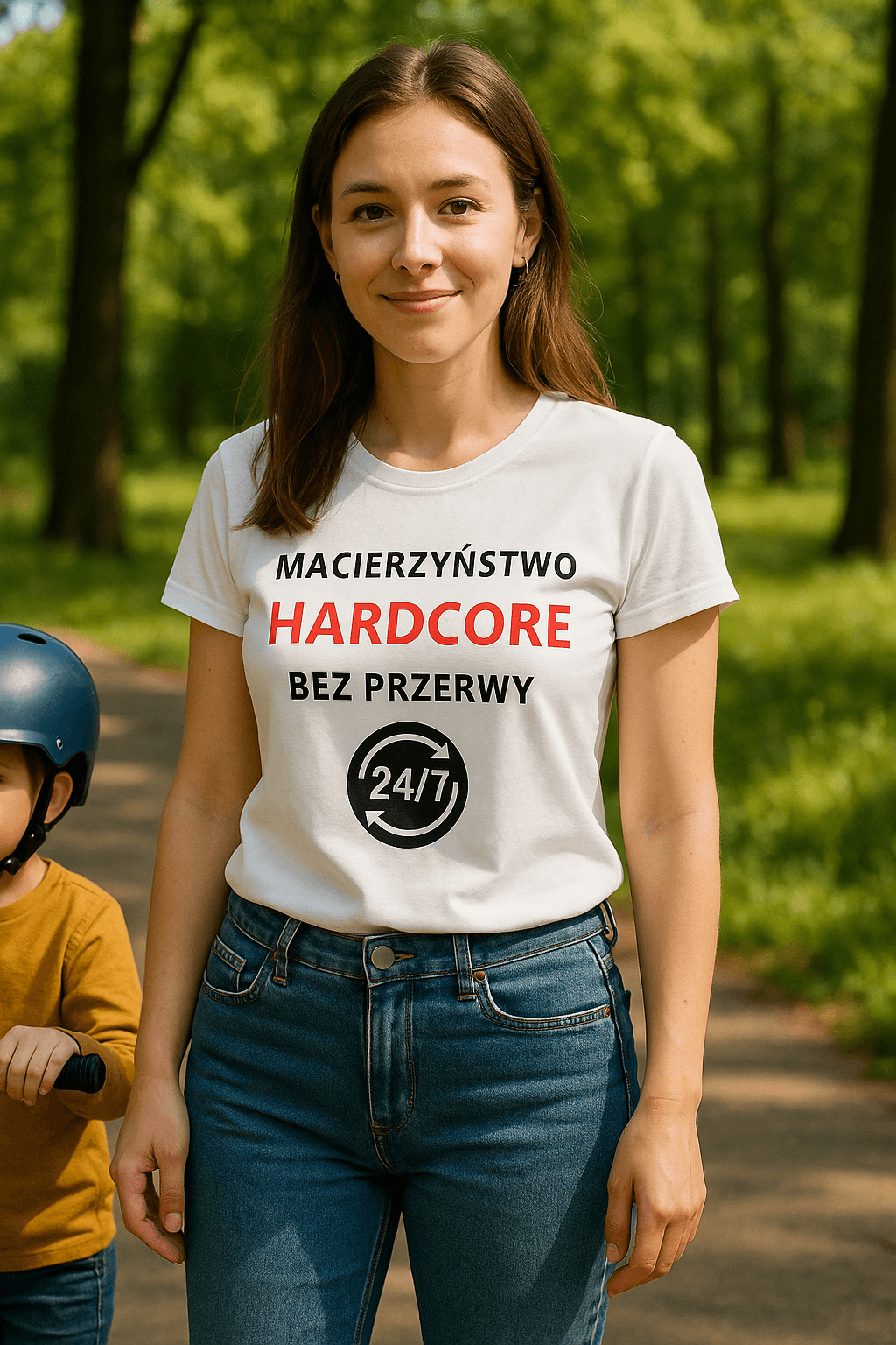 Zestaw Koszulka + Kubek: Hardcore bez przerwy - Mama Lifestyle Edition (biała) TOP PREZENT