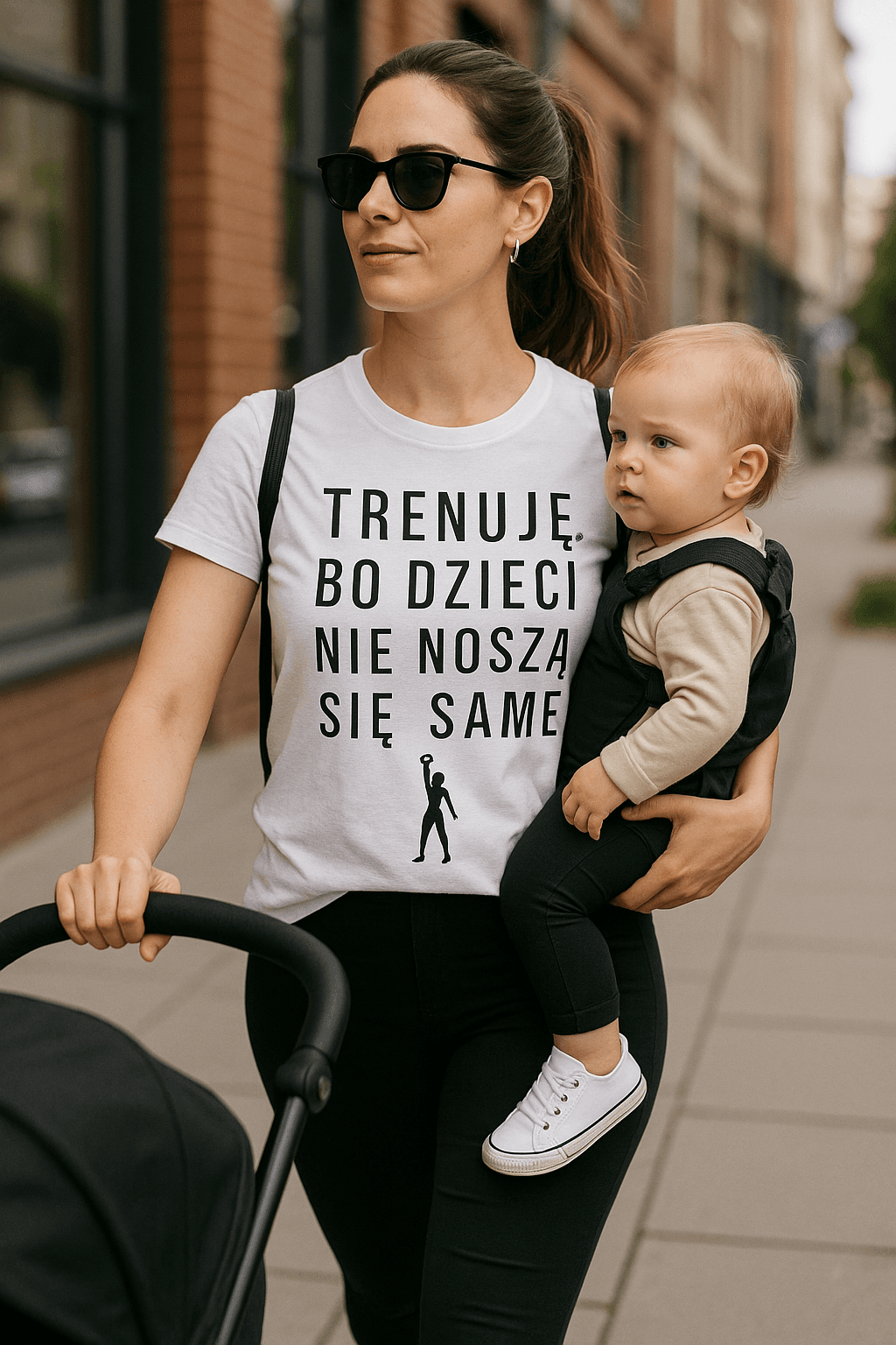 Zestaw Koszulka + Kubek: Trenuję bo dzieci nie noszą się same – Mama Edition (biała) TOP PREZENT