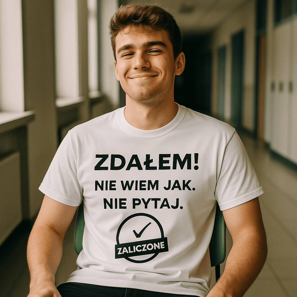 Zestaw Koszulka + Kubek: ZDAŁEM – Nie pytaj jak Wersja Limitowana 2025 (biała)