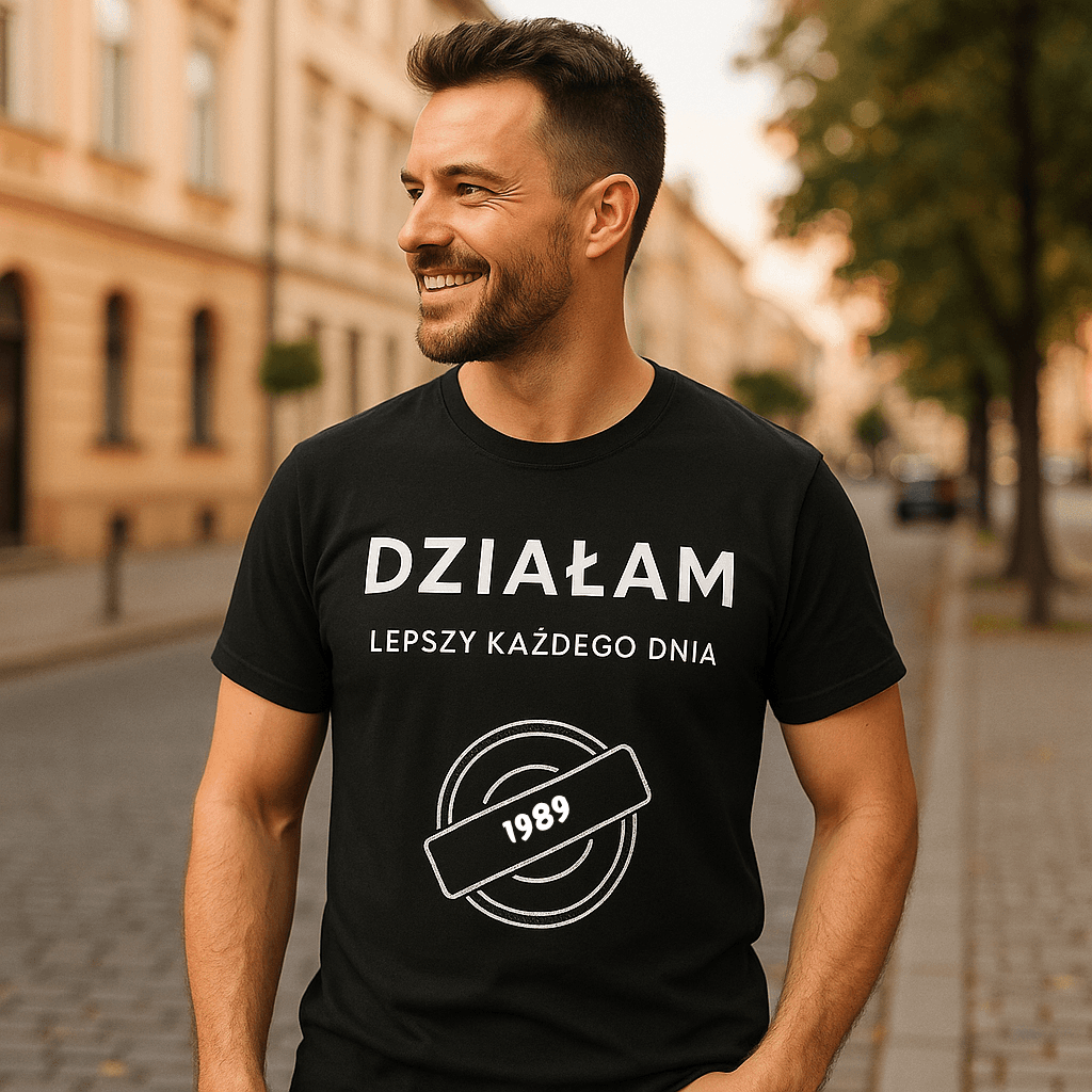 Koszulka 1989 – DZIAŁAM. Lepszy każdego dnia (Męska, Czarna)