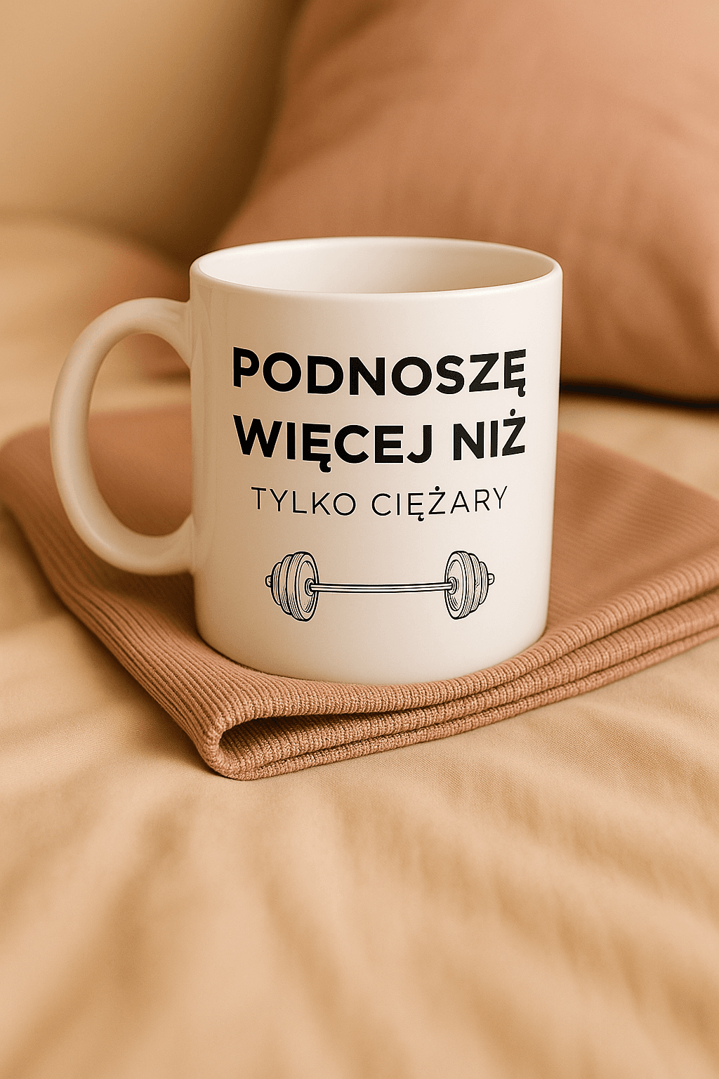 Zestaw Koszulka + Kubek: Podnoszę więcej niż tylko ciężary 🏋️‍♂️ – MAMA edition (biała) TOP PREZENT