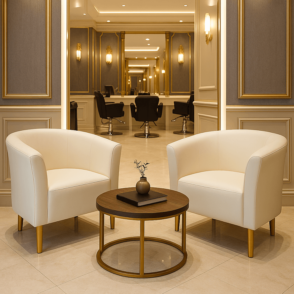 Fotel Tapicerowany Glamour Biały Ekoskóra Złote Nóżki