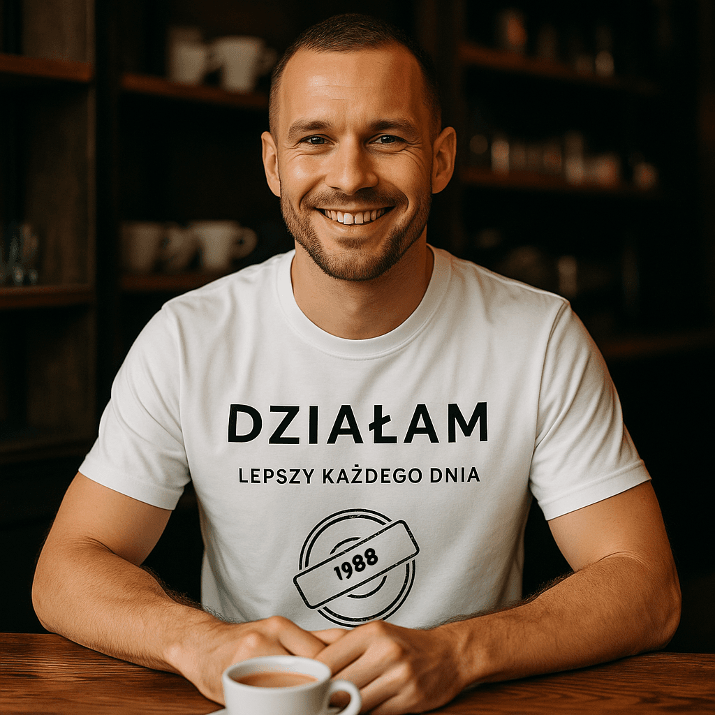 Koszulka 1988 – DZIAŁAM. Lepszy każdego dnia (Męska, Biała)