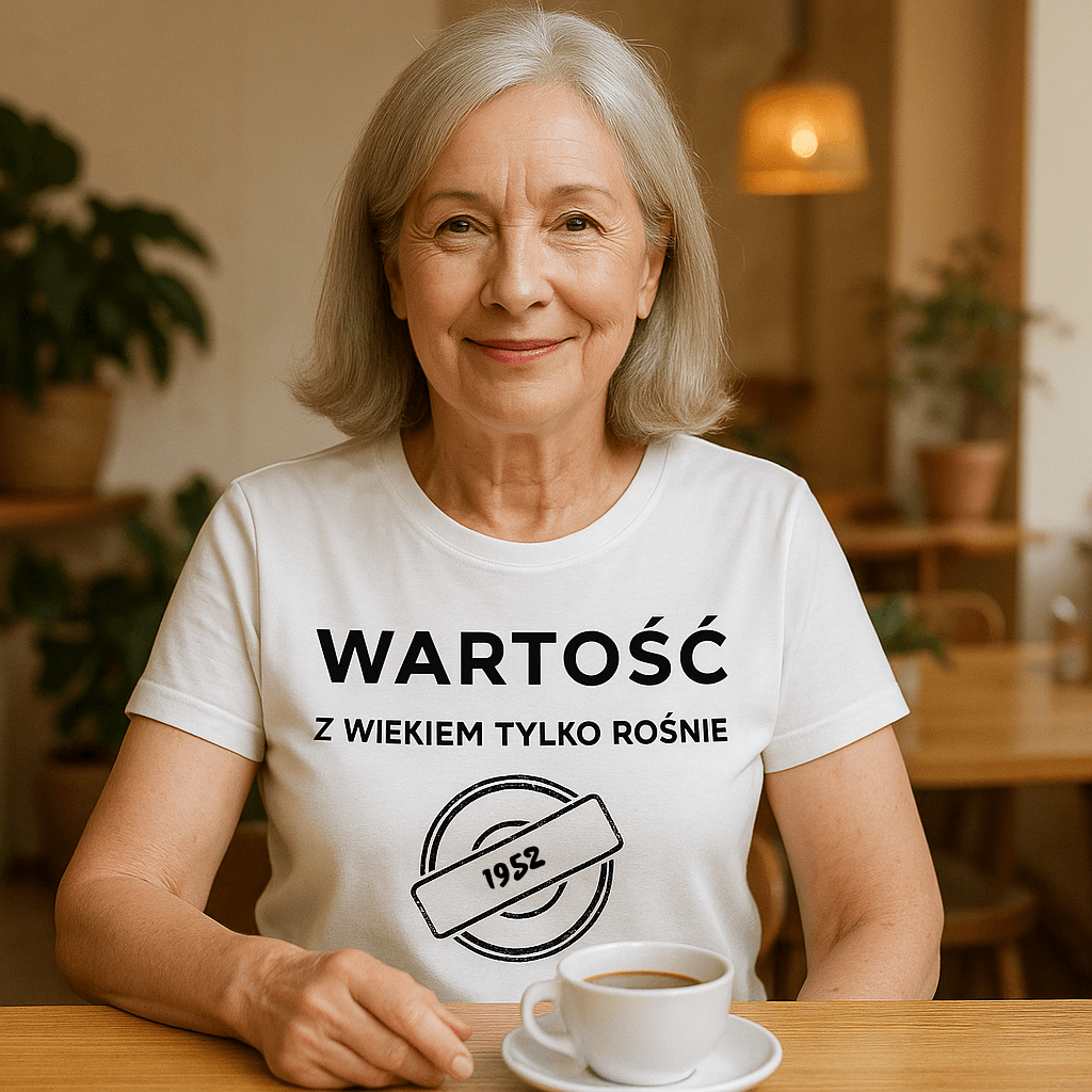 Koszulka 1952 – WARTOŚĆ. Z wiekiem tylko rośnie (Damska, Biała)