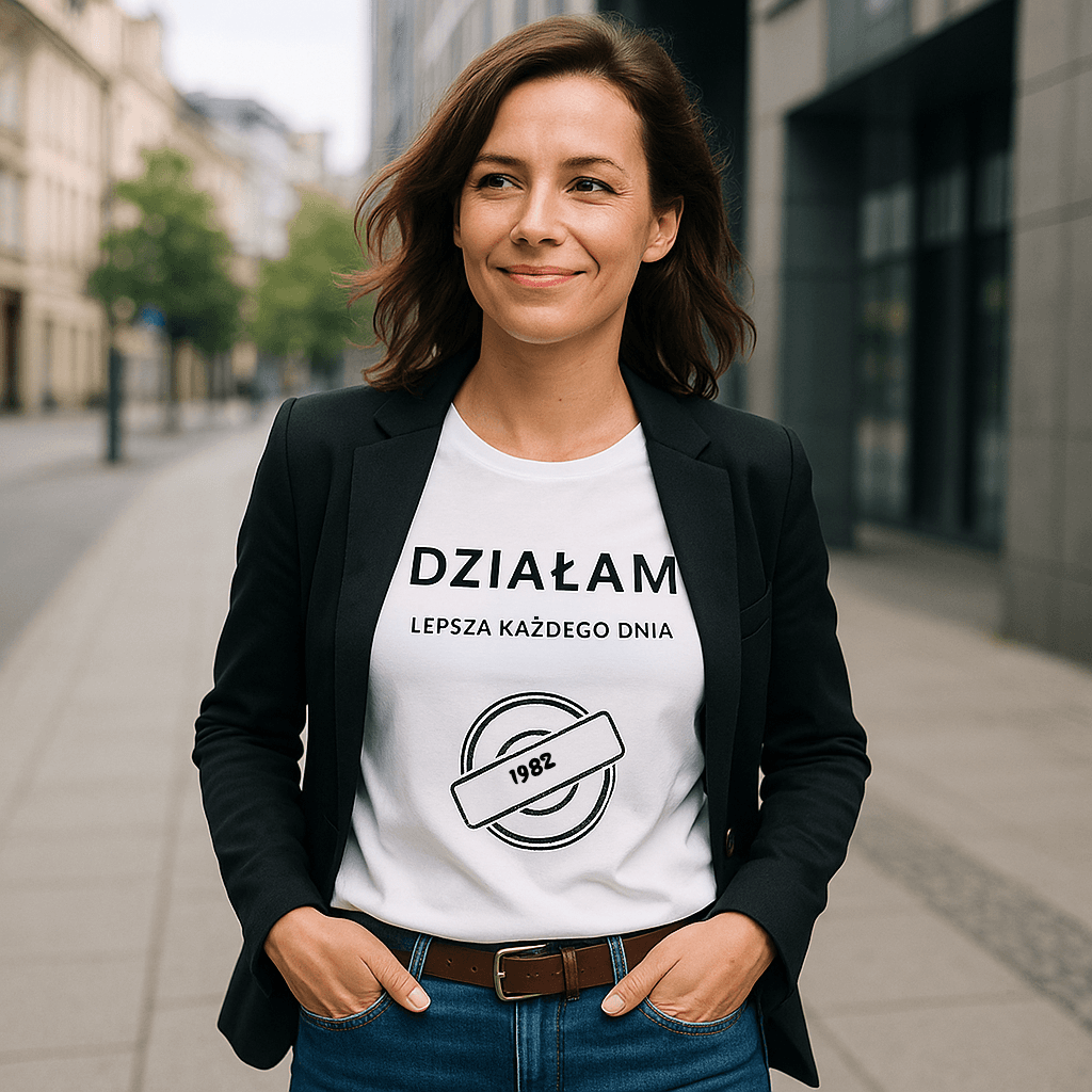 Koszulka 1982 – DZIAŁAM. Lepsza każdego dnia (Damska, Biała)