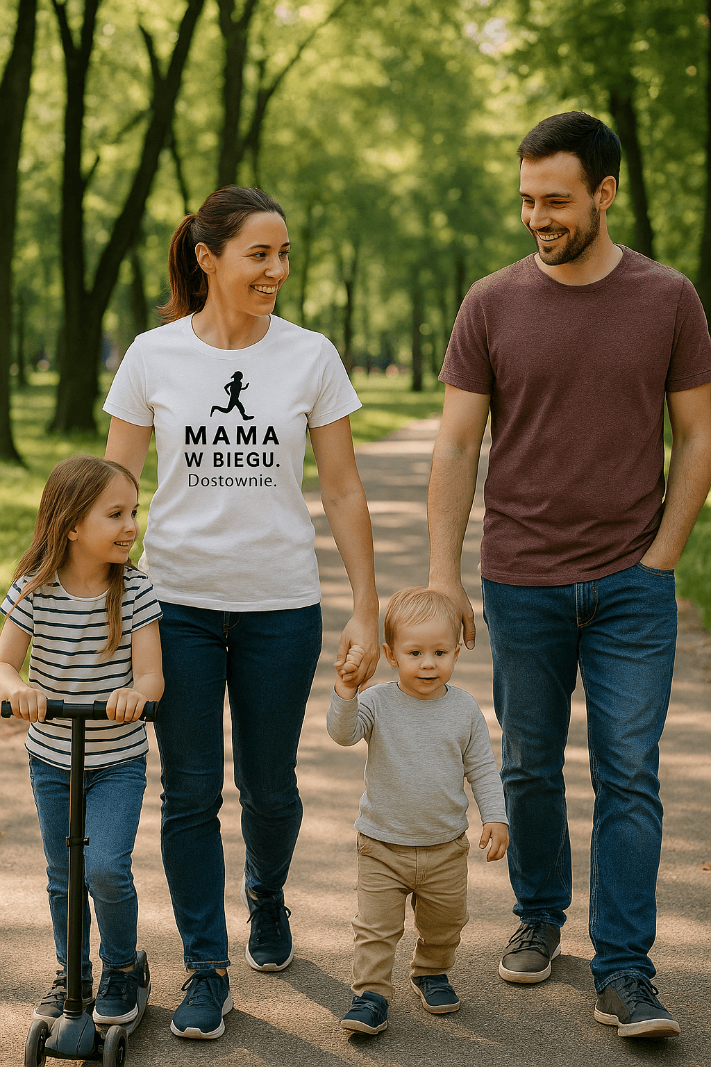 Zestaw Koszulka + Kubek: W Biegu. Dosłownie – Mama Edition (biała) TOP PREZENT
