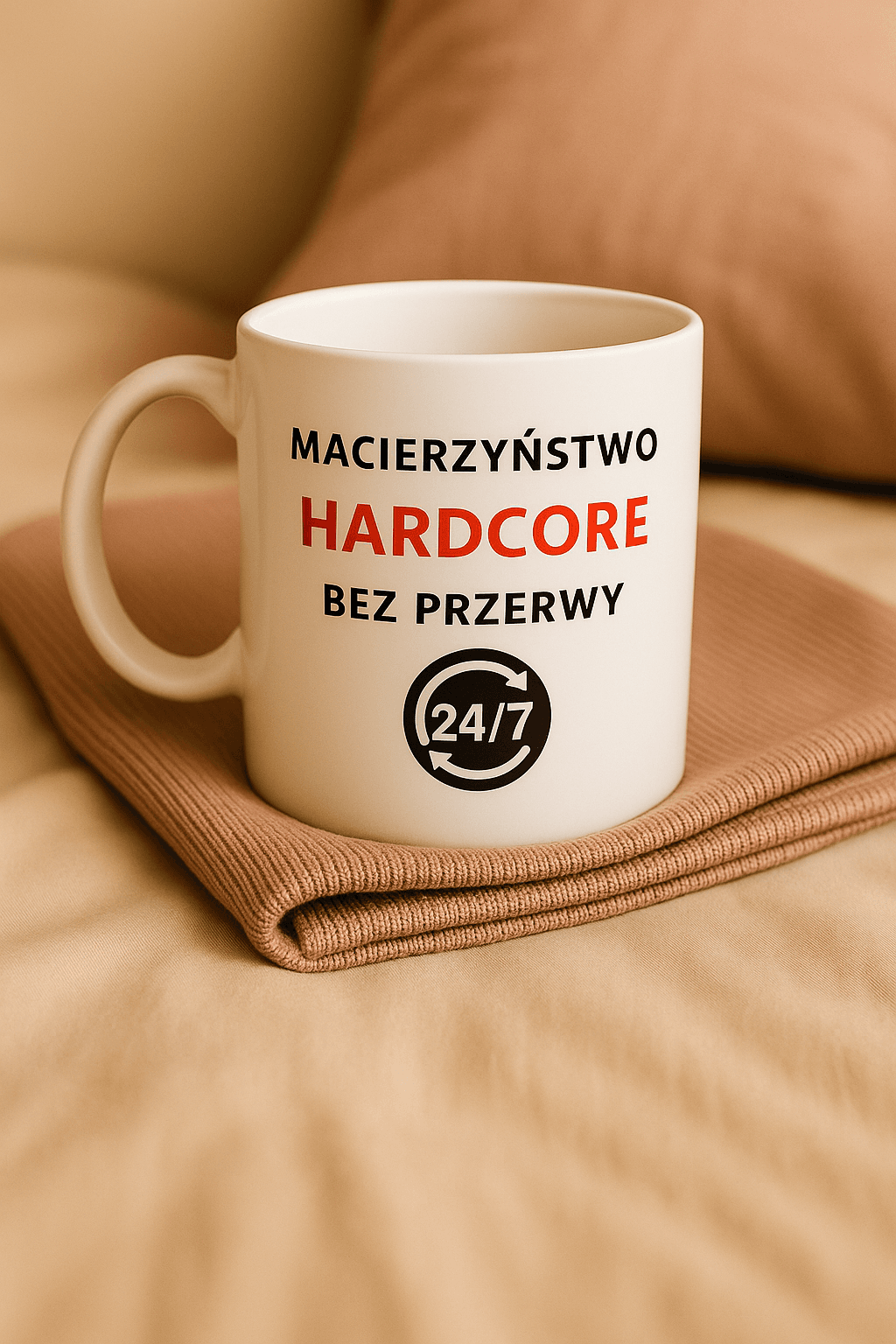 Zestaw Koszulka + Kubek: Hardcore bez przerwy - Mama Lifestyle Edition (biała) TOP PREZENT
