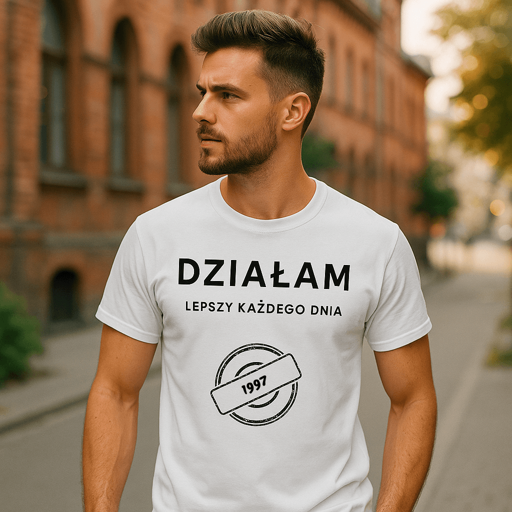 Koszulka 1997 – DZIAŁAM. Lepszy każdego dnia (Męska, Biała)