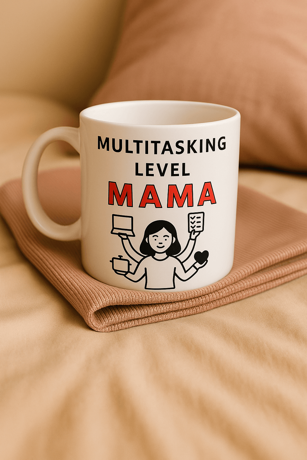 Zestaw Koszulka + Kubek: Multitasking Level - Mama Lifestyle Edition (biała) TOP PREZENT