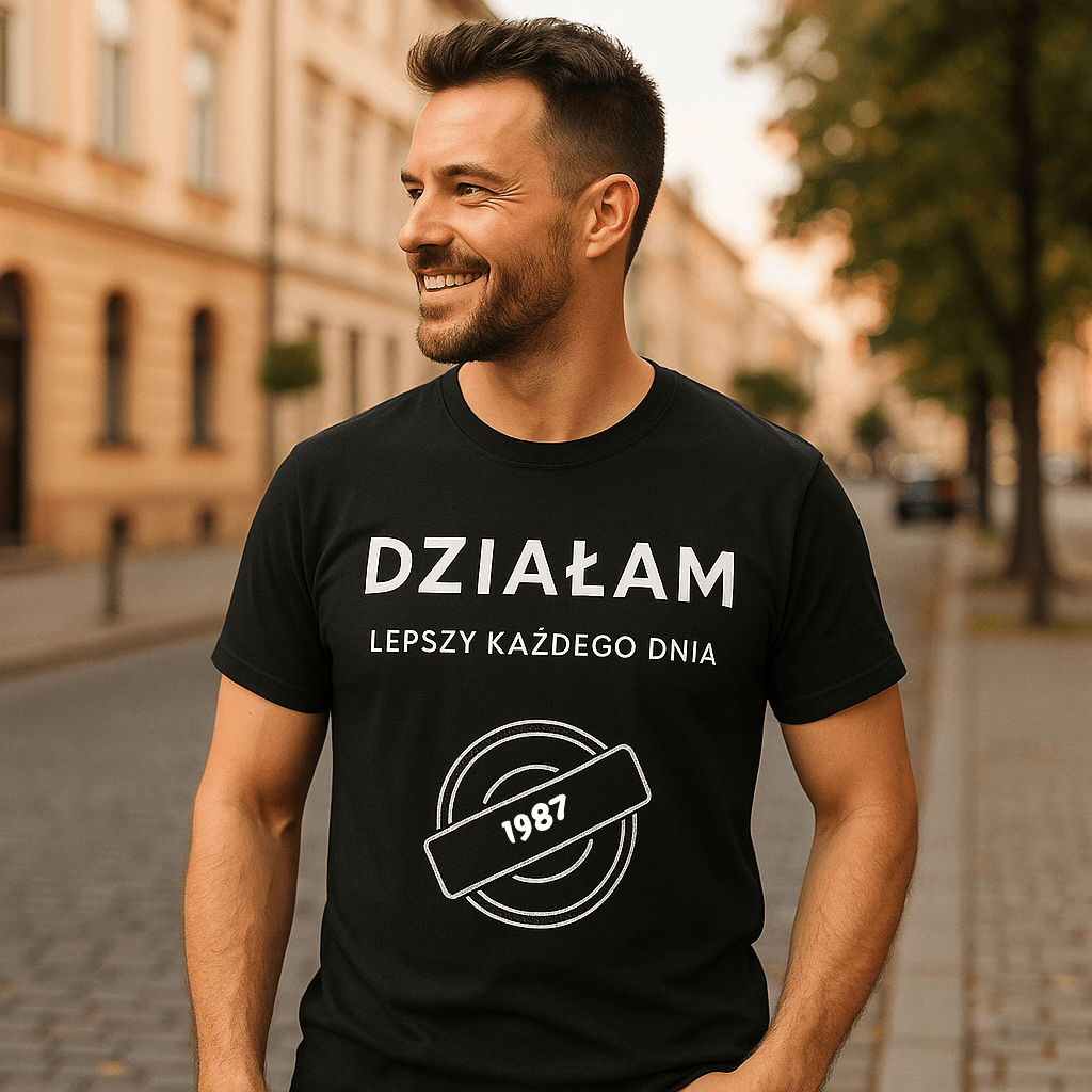 Koszulka 1987 – DZIAŁAM. Lepszy każdego dnia (Męska, Czarna)