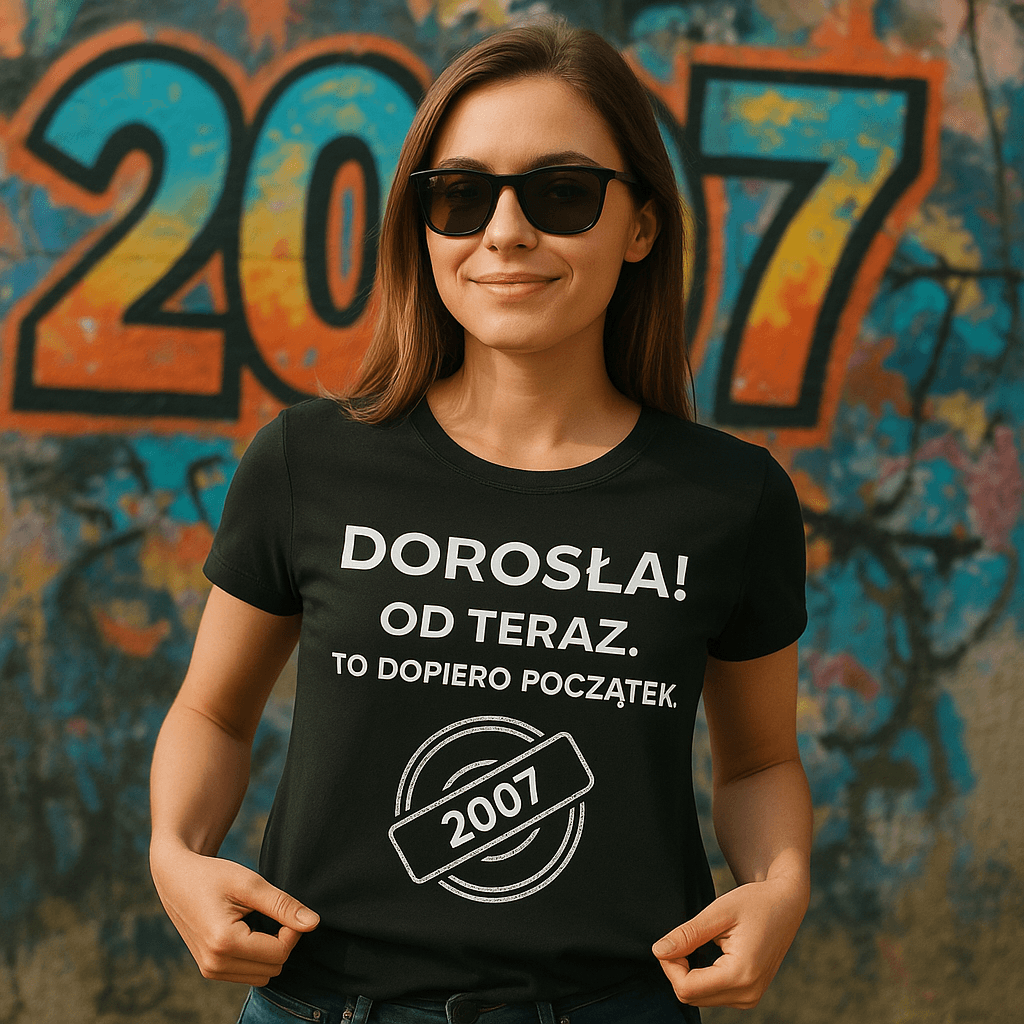 Zestaw Koszulka + Kubek: DOROSŁA – Od teraz. To dopiero początek (czarna). Wersja Limitowana 2007