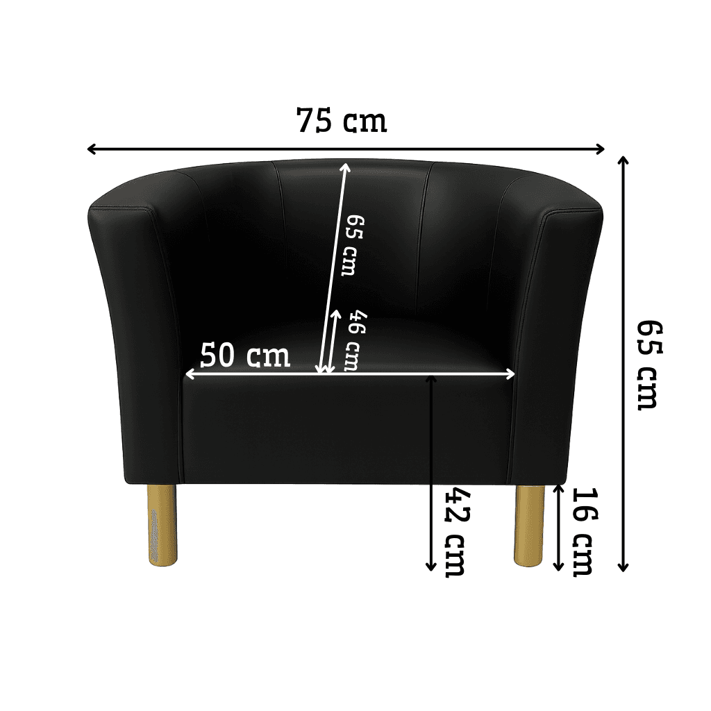 Fotel Tapicerowany Glamour Czarny Ekoskóra Złote Nóżki