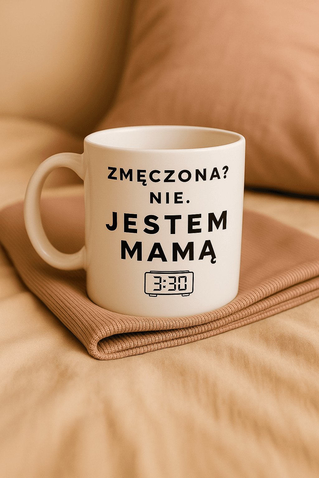 Zestaw Koszulka + Kubek: ZMĘCZONA? NIE. JESTEM MAMĄ. 3:30 (biała) TOP PREZENT