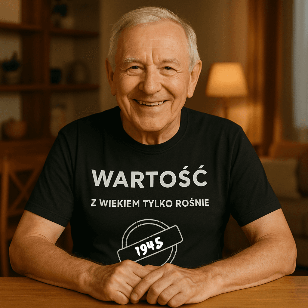 Koszulka 1945 – WARTOŚĆ. Z wiekiem tylko rośnie (Męska, Czarna)