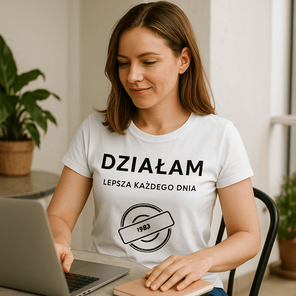 Koszulka 1983 – DZIAŁAM. Lepsza każdego dnia (Damska, Biała)