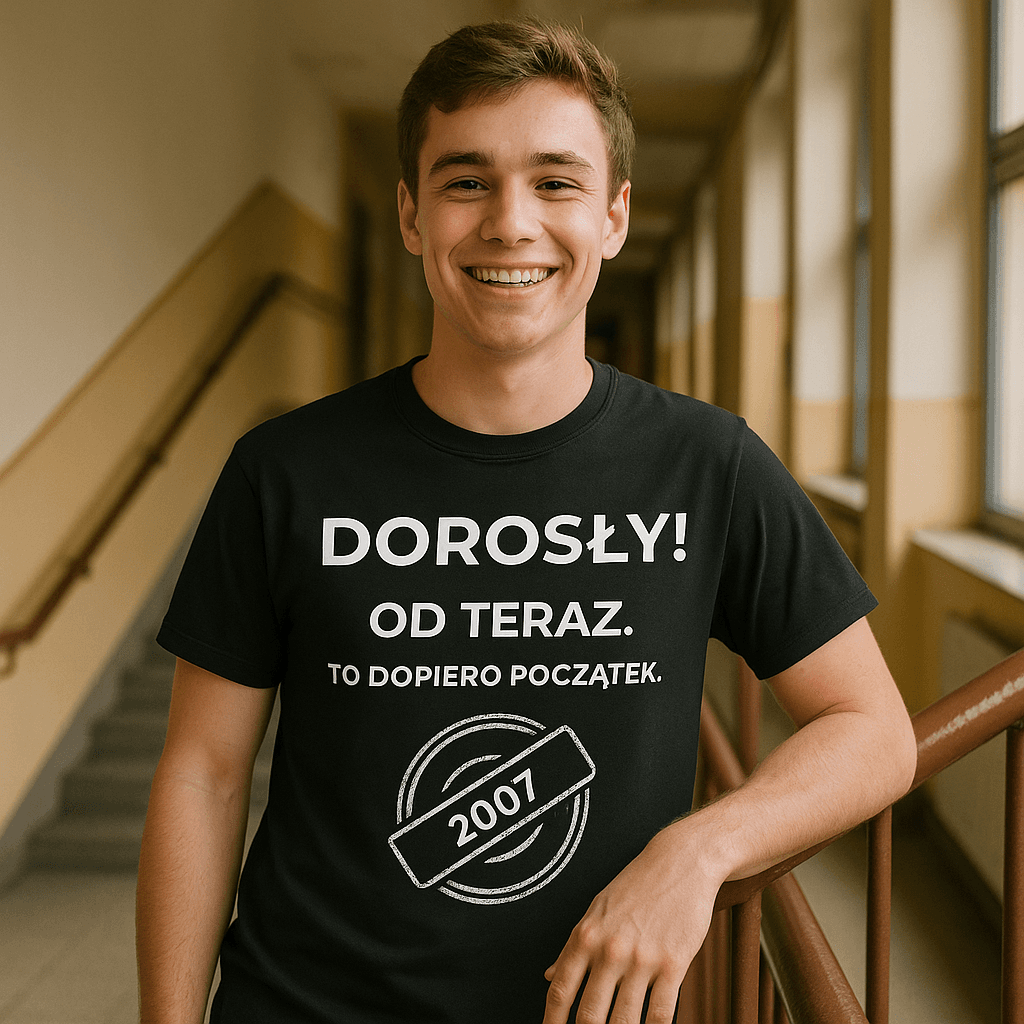 Zestaw Koszulka + Kubek: DOROSŁY – Od teraz. To dopiero początek (czarna). Wersja Limitowana 2007