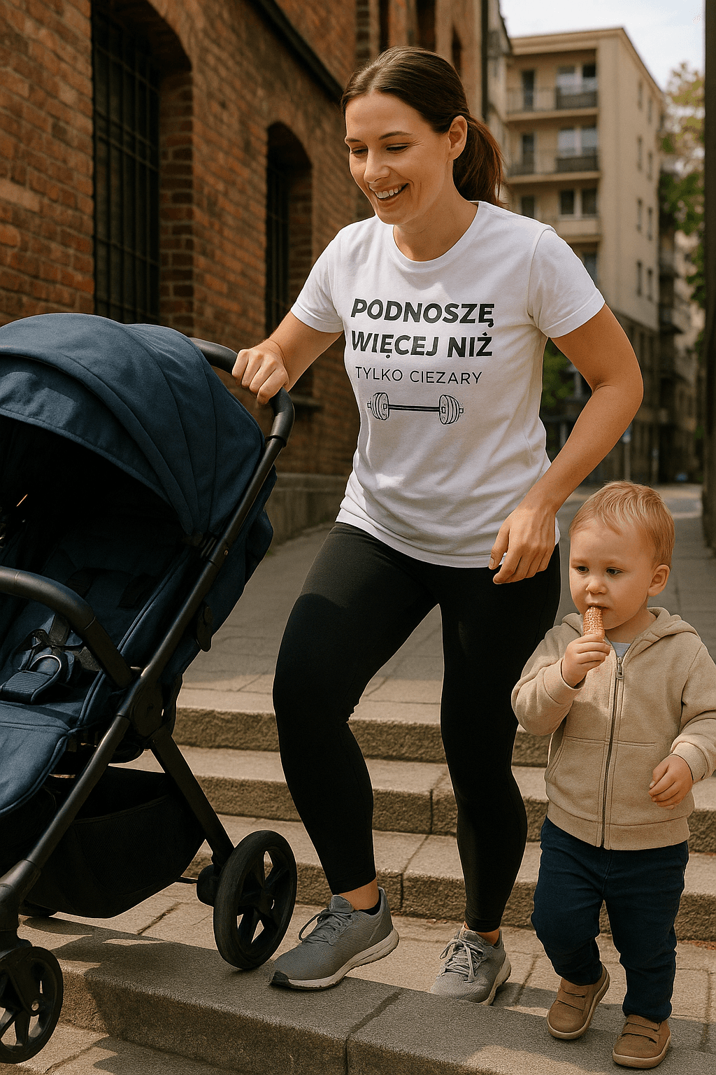 Zestaw Koszulka + Kubek: Podnoszę więcej niż tylko ciężary 🏋️‍♂️ – MAMA edition (biała) TOP PREZENT