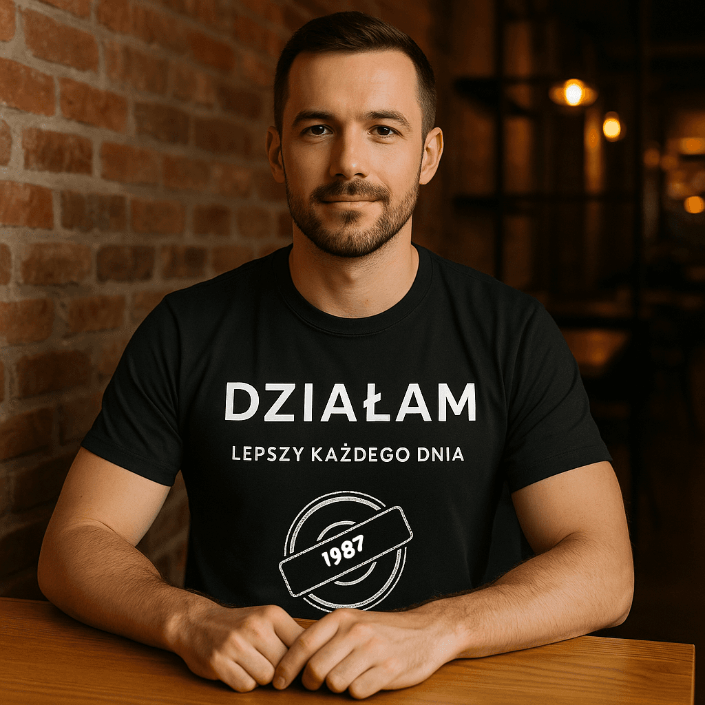 Koszulka 1987 – DZIAŁAM. Lepszy każdego dnia (Męska, Czarna)