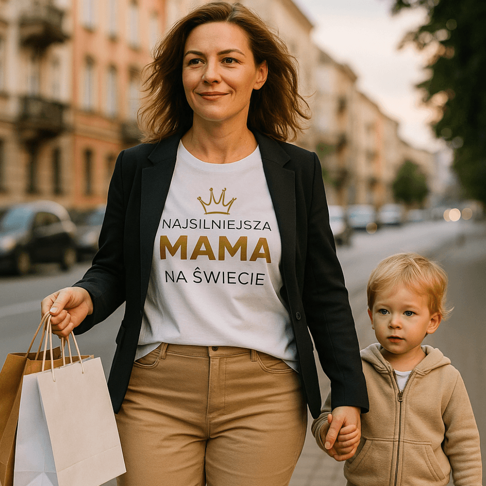 Zestaw Koszulka + Kubek: Najsilniejsza Mama - Mama Gold Edition (biała)