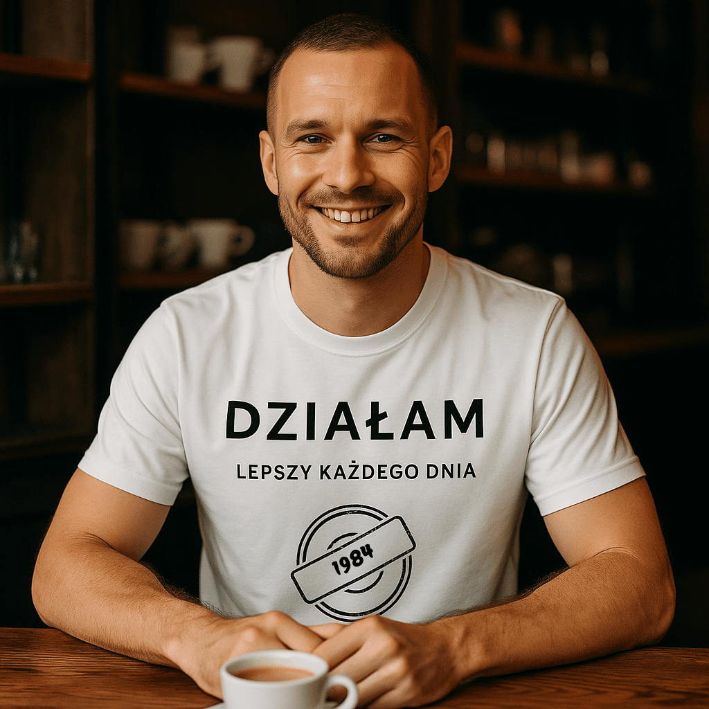 Koszulka 1984 – DZIAŁAM. Lepszy każdego dnia (Męska, Biała)