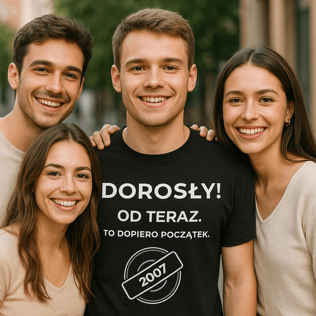 Zestaw Koszulka + Kubek: DOROSŁY – Od teraz. To dopiero początek (czarna). Wersja Limitowana 2007