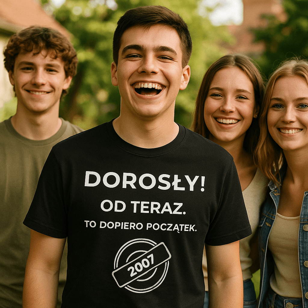 Zestaw Koszulka + Kubek: DOROSŁY – Od teraz. To dopiero początek (czarna). Wersja Limitowana 2007