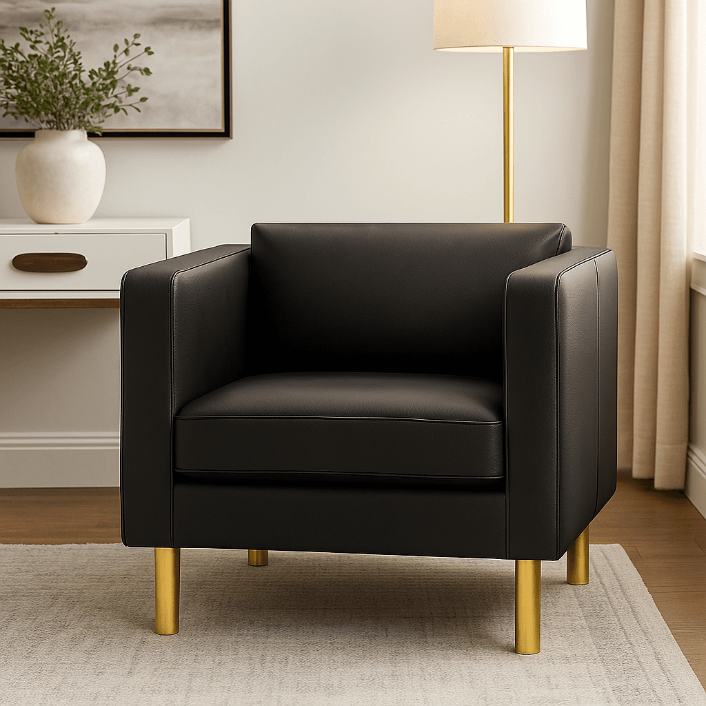 Fotel Tapicerowany Standard Czarny Ekoskóra Złote Nóżki