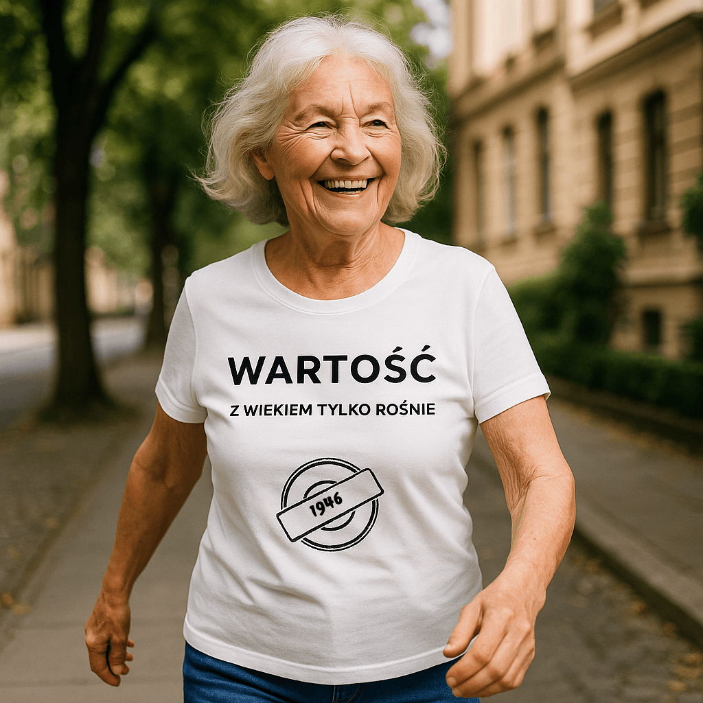 Koszulka 1946 – WARTOŚĆ. Z wiekiem tylko rośnie (Damska, Biała)