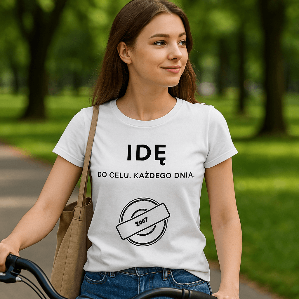Koszulka 2007 – IDĘ. Do celu. Każdego dnia (Damska, Biała)