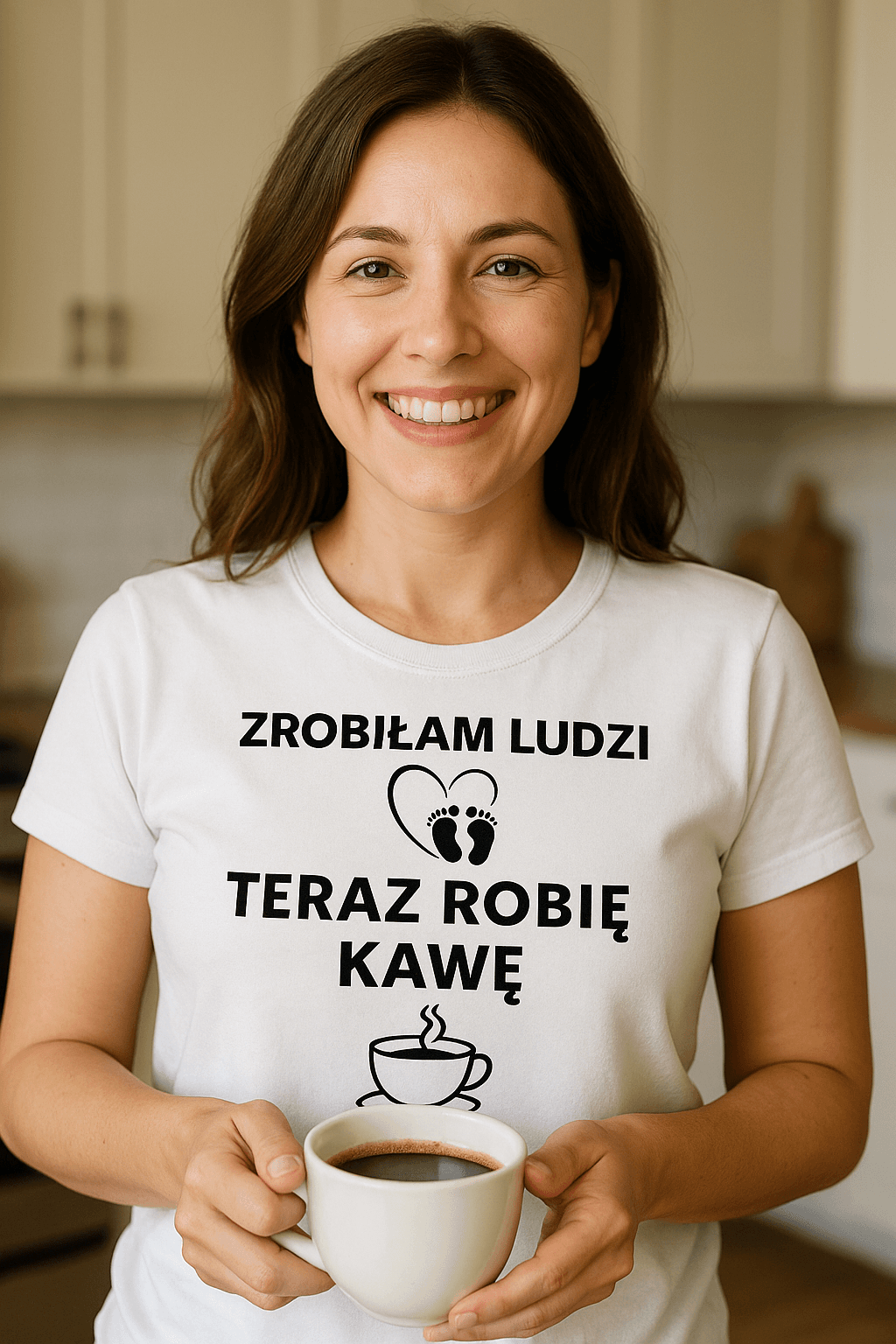 Zestaw Koszulka + Kubek: Zrobiłam ludzi, robię kawę - Mama Lifestyle Edition (biała) TOP PREZENT