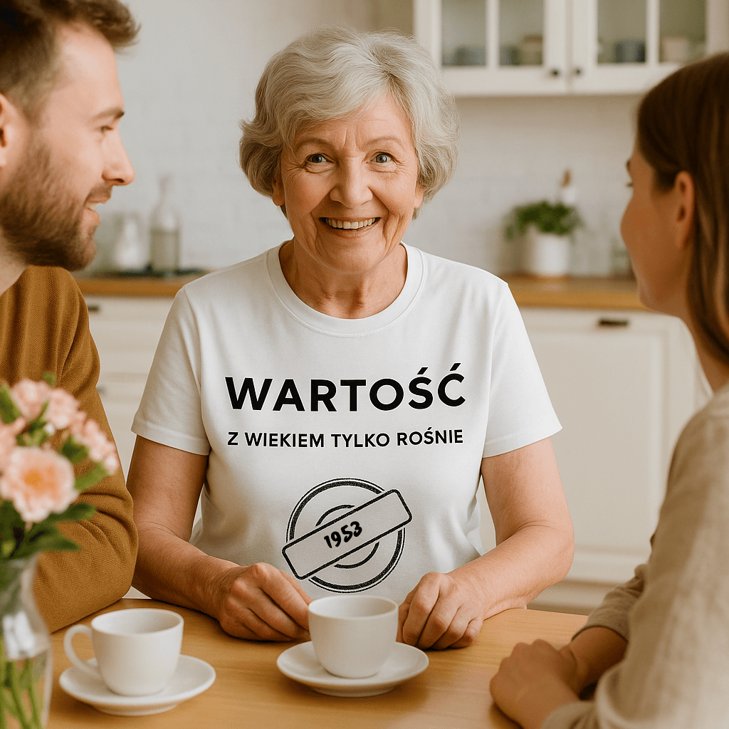 Koszulka 1953 – WARTOŚĆ. Z wiekiem tylko rośnie (Damska, Biała)