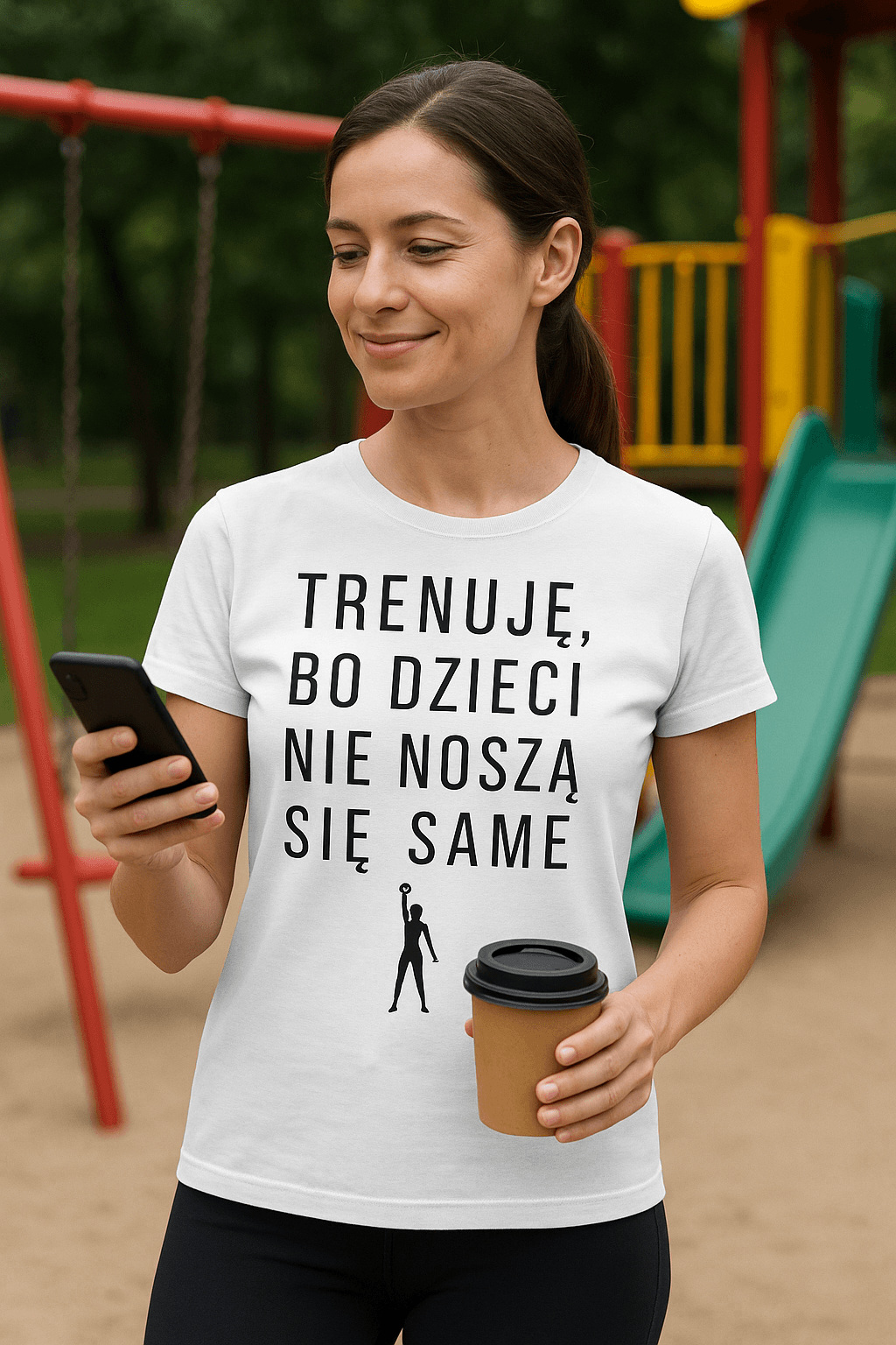 Zestaw Koszulka + Kubek: Trenuję bo dzieci nie noszą się same – Mama Edition (biała) TOP PREZENT