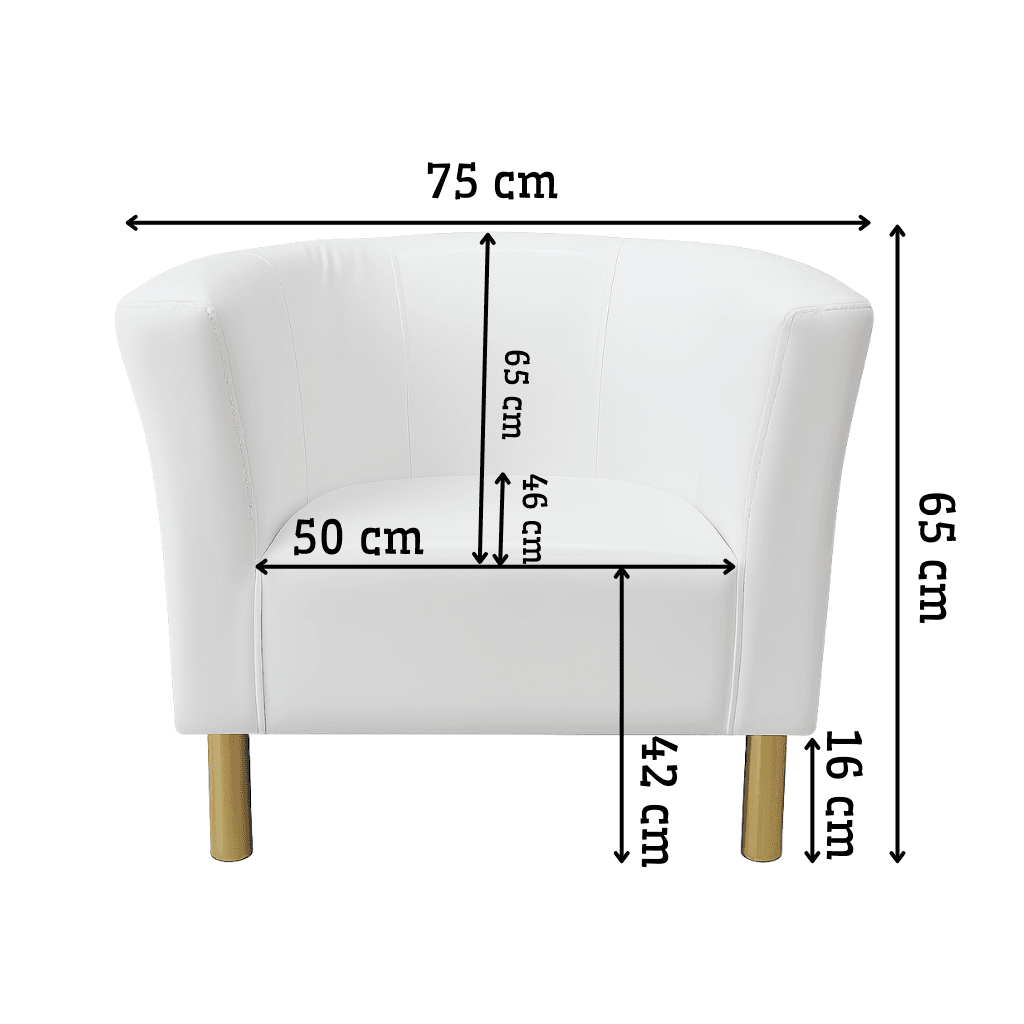 Fotel Tapicerowany Glamour Biały Ekoskóra Złote Nóżki