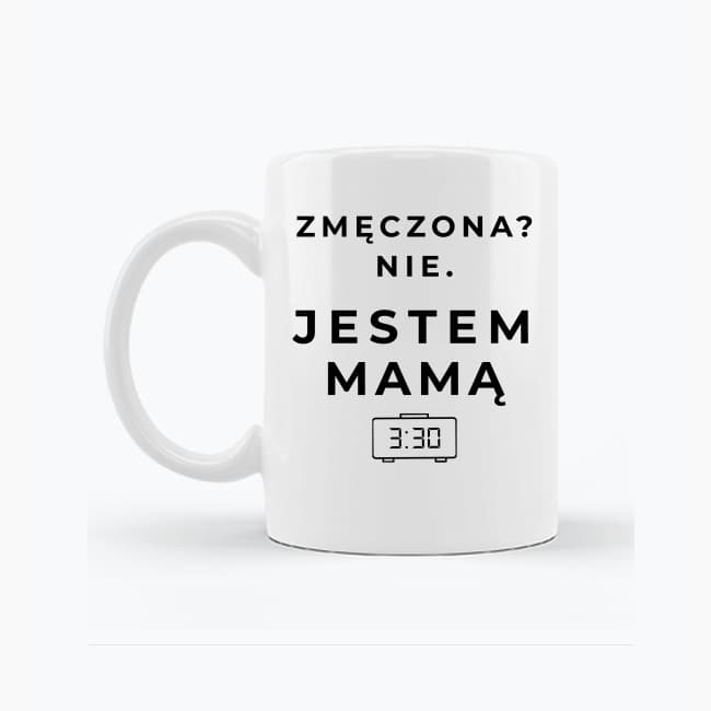 Zestaw Koszulka + Kubek: ZMĘCZONA? NIE. JESTEM MAMĄ. 3:30 (biała) TOP PREZENT