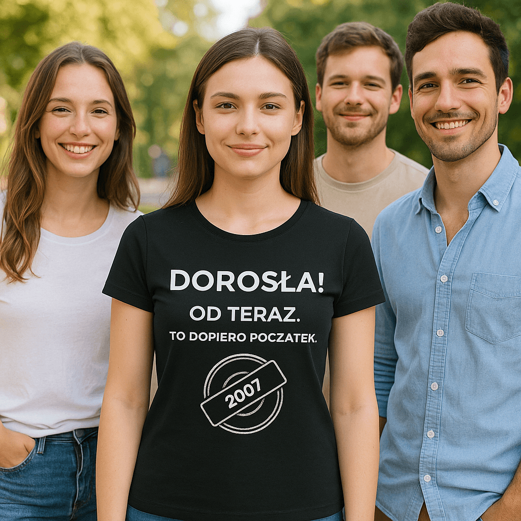 Zestaw Koszulka + Kubek: DOROSŁA – Od teraz. To dopiero początek (czarna). Wersja Limitowana 2007