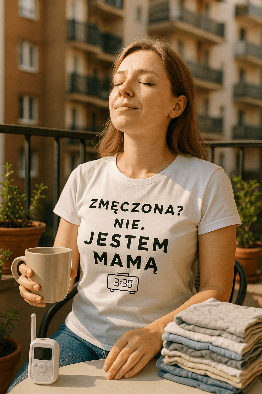 Zestaw Koszulka + Kubek: ZMĘCZONA? NIE. JESTEM MAMĄ. 3:30 (biała) TOP PREZENT