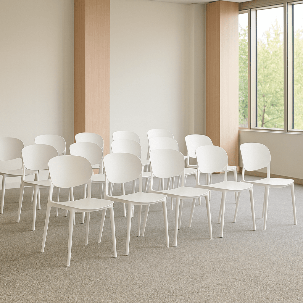 Krzesło plastikowe białe, sztaplowane (PP) – do domu, biura, szkoły i gastronomii, łatwe w czyszczeniu