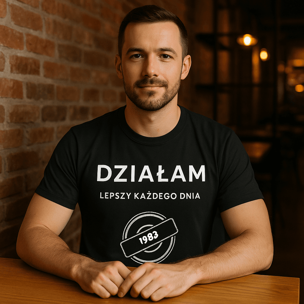 Koszulka 1983 – DZIAŁAM. Lepszy każdego dnia (Męska, Czarna)